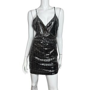 Olivaceous Black & Silver Sequin‎ Spaghetti Strap Backless Bodycon Mini Dress